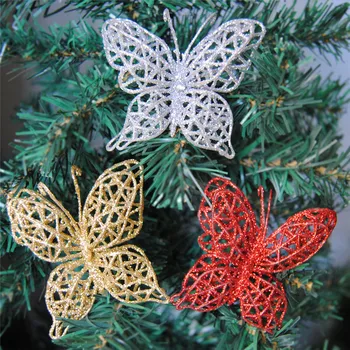 Doma Božični Party Dekoracijo Božič Drevo Ornament Supplies10PCS 7cm Božič Umetno Bleščice Votlih Metulj 6zHH187