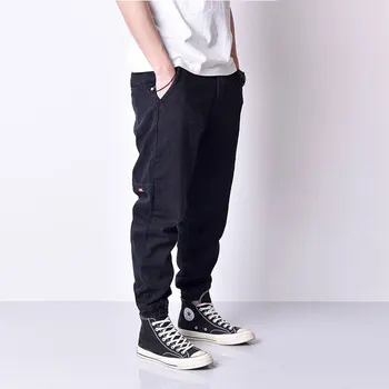 Moda Ulične Moške Jeans Ohlapno Fit Razrezana Oblikovalec Denim Tovora Hlače Črne Barve Japonski Slog Hip Hop Kavbojke Moški Joggers