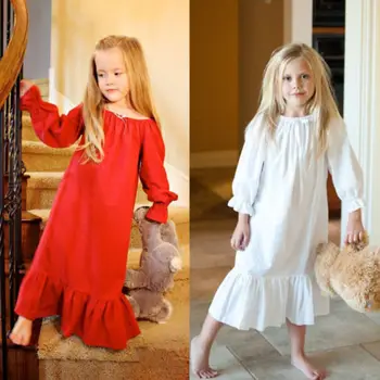Malčka Otroci Baby Dekleta Princesa Stranka Bombaž Obleko Nightgown Čudovit Baby Dekleta z Dolgimi Rokavi Ruffle Stranka Princesa Obleke 2-7Y