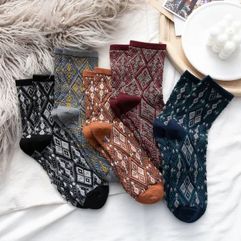1 par Česana bombaž nogavice ženske cev nogavice jesenski in zimski dvorec retro tri-dimenzionalni ženske nogavice