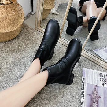 2019 Vroče Prodajo Ženskih boot split usnje škornji ženske zimske čevlje toplo plišastih gleženj škornji črni zip botines mujer U11-94