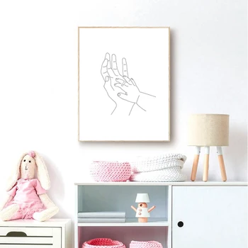 Roke Vrstice za Risanje Umetnosti Tiskanja Vrtec Stenski Dekor , Mama Otroka Roke Minimalističen Wall Art Platno Slikarstvo Nordijska Plakat za Otroke Sobe