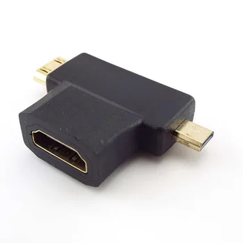 2 v 1-Priključek Mikro HDMI je združljiv Moški + Mini Moški 1.4 Standard Ženski Podaljšek Kabel Adapter Pretvornik HDTV 1080P