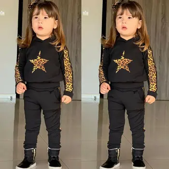2020 Nov Modni Priložnostne Malčka Malčke Baby Dekle Kapuco Vrh Pulover, Hlače Leopard Obleko Oblačila