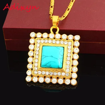 Novo Etiopski Zlato Modri kamen Obesek Necklace18k Zlato Barvo Kristalno Nakit Afriške arabski Bližnjem Vzhodu Desigh