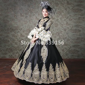 Srednjeveški Ženske, Črni In Temno Modri Obleki Gothic Marie Antoinette Obleko Fazi Gledališče Upscale Kostum