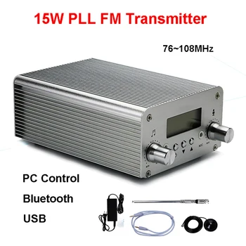 DC12V Široko Uporabo Aluminij Zlitine FM Oddajnik Pribor Hlajenje Broadcast Bluetooth 76, Da 108MHz 15W PLL Radio Stereo
