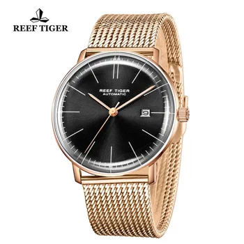 Greben Tiger/RT Luxruy Obleko UltraThin Watch Samodejno Mehanske Ure Moških Rose Zlata Trak z Uvedbo Sponke Watch RGA8215