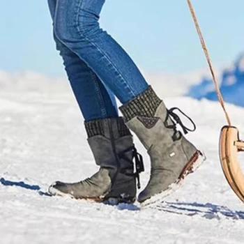 2020 Ženske, Zimski Čevlji, Sredi Tele Sneg Škornji Ženski škornji z visoko stegno Toplo Visoke Kakovosti Botas Mujer Plus Velikost