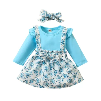 Newborn Baby Dekle Set Oblačila z Dolgimi Rokavi Romper Bodysuit+cvetlični Suspender Krilo Nastavite Obleke Kostumi Za Dekleta Ropa Niña