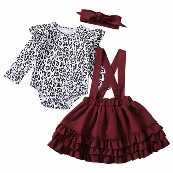 0-24M Novorojenčka Obleke Komplet za Malčke Jesen Pomlad Dolg Rokav Romper Leopard Ruffles Krila Obleko Baby Dekle Kostumi
