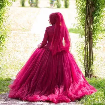 Muslimanske Ženske 2020 Elegantno Oblikovalci vino Rdeče Poročne Obleke Z Rokavi Poročne Obleke poročne obleke sodišče vlak Vestido De Noiva