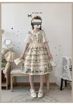Princesa čajanka sweet lolita trak dress vintage čipke bowknot srčkan tiskanje viktorijanski obleko kawaii dekle gothic lolita cos
