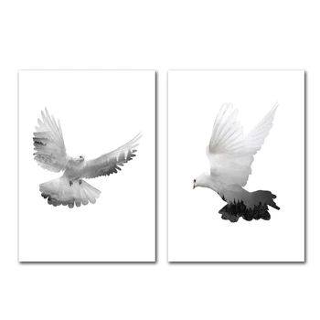 Sodobna Ptica Fotografija Črno Bel Brez Okvirjev Doma Stensko Slikarstvo, Ki Plujejo Pod Belo Golobico Minimalističen Platno, Tisk Dekoracijo Plakat