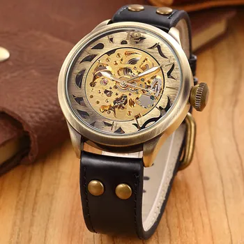 Automatic mehanski moški gledajo človeka ure top blagovne znamke luxy reloj automatico de hombre okostje zlata ura Usnjeni Pas Nepremočljiva