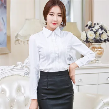 Korejski Moda Šifon Ženske Bluze Urad Dama Majico in Bluzo Jesen Beli Dolg Rokav Plus Velikost XXXL Ženske Vrhovi in Bluze
