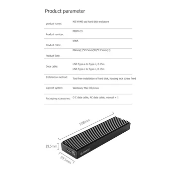 ORICO 10/5Gbps M. 2 NVME SSD Mobilne Ohišje Aluminij Zlitine USB3.1 Zunanji Pogon ssd Polje, velja za 2230 2242 2260 2280
