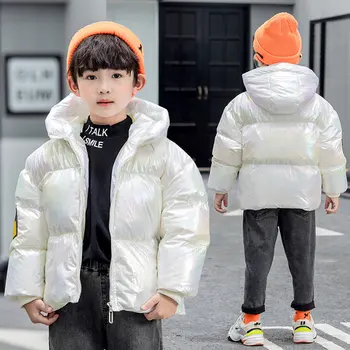 Zima Bela Raca Navzdol Jakno Za Dekleta 4-11 Leto Moda Minimalističen Trdna Hooded Vrhnja Oblačila Otrok Smart Sivke Sijaj Fantje Plašč