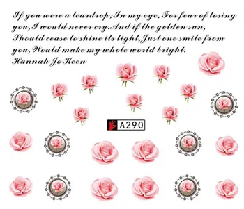Nalepke za nohte art okras pink rose pismo drsnik lepilo Vodo Prenos decals manikura lak dodatki poljski folije