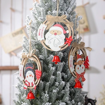 3PCS Lesene Božič Viseči Okras Srčkan Bowknot Bell Lesa Božično Drevo Ornament Venec DIY Pribor Za Festival Stranka
