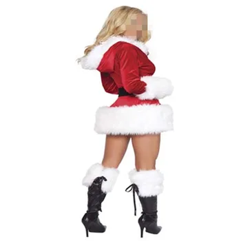Ženske Božični Kostum Seksi Dekle Santa Claus Rdeče Odraslih Oseb Kostume Plišastih Belo Obleko Cosplay