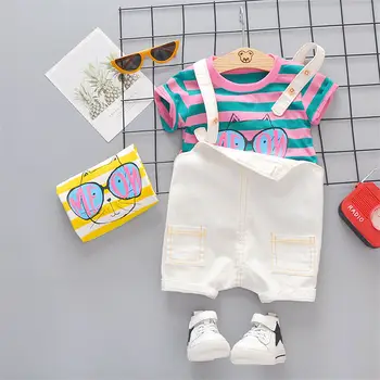 2020 Pomlad Oblačila za Malčke Baby Dekleta Fantje Trenirke set T Shirt kombinezon Risanka Trak Bib Hlače 2Psc/Nastavi Otroci, Otroci Obleko