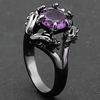Vroče prodaje Avstrija Črna gothic obroč čar obroči-za-ženske priljubljena vijolični kristali CZ Poroko ringen Nakit Modni Ljubezen Dar Prstan