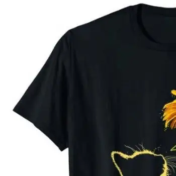 80% Novih Prihoda ！！！Unisex Mačke Sončnično Priložnostne Dihanje Kratek Rokav Krog Vratu, Ohlapno T-shirt Vrh