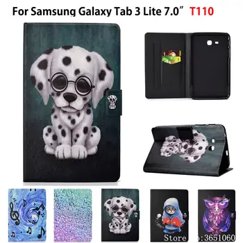 Ohišje Za Samsung Galaxy Tab 3 Lite 7.0 SM-T110 T110 T111 T113 T116 Kritje Luštna Mačka Pes Silicij PU Usnje Funda Stojalo Coque Lupini