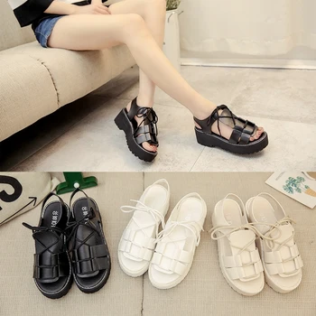 2019 nove korejske ženske ženske sandale Evropski stil poletje divje debel platforma čevlji, čevlji za ženske čevlje čipke