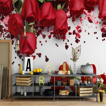 Ozadja youman po meri 3d fotografije za ozadje stene 3d non-woven zidana sodobne preprosta rdeče rose romantično zidana ozadju doma dekor
