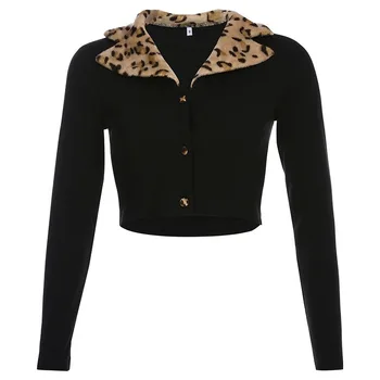 2020 jeseni nova majica s kratkimi rokavi ženske Evropski in Ameriški vroče leopard slog tiskanja river slim kratki, dolgi rokavi jakno za ženske