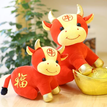 Kitajski Zodiak Ox Goveda Plišastih Igrač Obesek Rdeče Mleko Krave Maskota Polnjene Lutka Za Otroke Dekleta Rojstni Dan, Novo Leto, Darila