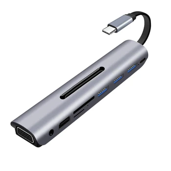 USB C Hub 9 v 1 Multiport Adapter s PD Moč Dostave, 4K HDMI Izhod, 3 USB 3.0 Ports, Card Reader, VGA,o Port