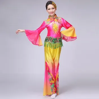 (0170) Cvet Vezenje sequined yangko klasični ples, oblačila za uspešnost žensk boben fan square dancing kostumi