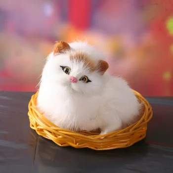 Bela mačka z rumeno glavo 11x9cm mačka s košaro, trdi model doma okraski za Božično darilo h1188
