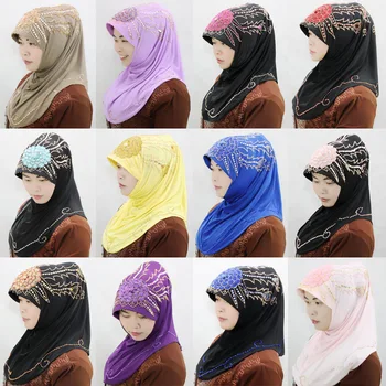 Novo Formalno Ženske Muslimanska oblačila Hidžab Islamske Jersey Turban Hijabs Femmes črno rjavo vijolične barve Ninja Underscarf Kape Instant Glavo Šali