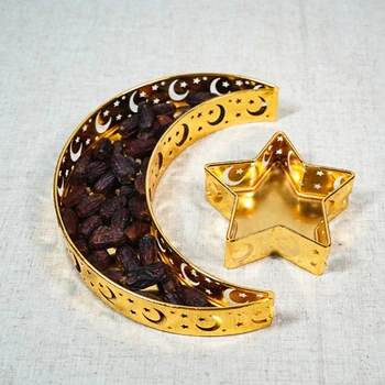 Eid Mubarak Luna Zvezde, ki Služijo Pladenj je Namizna Namizna Shranjevanje Živil Muslimanskih Islamske 50JD