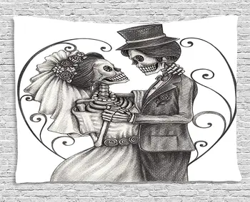 Dan Mrtvih Dekor Tapiserija, Ljubezen Lobanje Skeleton Zveze Ljubezen španski Praznično Tiskanja Steni Visi za Spalnico, dnevno Sobo