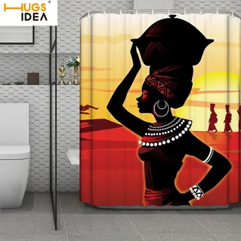 HUGSIDEA Tuš Zavese 3D Art Črni Afriški Dekleta Kopalnica Zavese Afro Ameriški Lady Tiskanje Vode, ki so dokaz Zavesa za Kopalnico