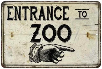 Vhod v Živalskem vrtu Vintage Videz Elegantna Stiski Kovinski Znak