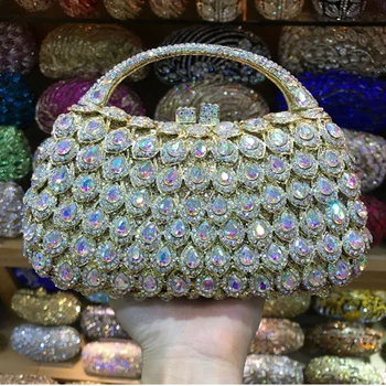 XIYUAN blagovna ZNAMKA Modnih Najnovejši Luksuzni Kristalno Diamond Večer Vrečke Deluxe Indijski Okrasnih Kovinskih Cinkove Zlitine Poročne Stranka torbici