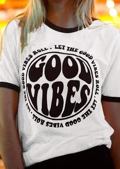 Pustite Dober Vibes Trak T-Shirt črna zvonec ženske modni tees grunge tumblr bombažno krpo veganska priložnostno darilo vrhovi majice-J113