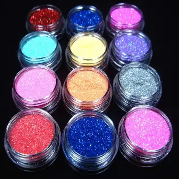 12 Mix Colours Nail Art Craft Acrylic Fine Metal Glitter Powder Pots-Tips E2H1