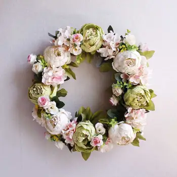 40 cm Krog Umetno Peony Cvetlični Venec, Slonovine/Modra/Rose Svile Cvetja Za Poročno Dekoracijo Vrata Ornament Kakovosti Ponaredek Cvet
