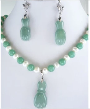 Brezplačna dostava $wholesale_jewelry_wig$ 7-8 mm Naravno Bela Sladkovodnih Akoya Pearl Zeleni kamen Ogrlico, Zapestnico, Uhane,