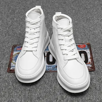 Znane blagovne znamke moški modni beli čevlji pravega usnja stanovanj čevlji pomlad jesen gleženj boot platformo botas masculinas chaussures