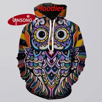 Hoodie 3d Tiskanja Sova Psihedelični Smešno Harajuku Sweashirt/hlače, Jakna, Kratke Domov Oblačila Moških Hip Hop Streetwears