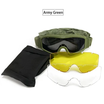 Vojaške Očala, sončna Očala, Airsoft Taktično Varnost Očala Šport Lov Streljanje sončna Očala 3 Objektiv CS Wargame Googles