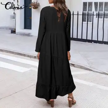 Ženske Obleke Celmia 2021 Jeseni Dolg Rokav Maxi Dolge Obleke, Modni Asimetrične V Vratu Stranka Haljo Priložnostne Trdna Svoboden Vestidos 7